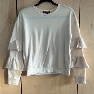 Fashion Nova Cream Ruffle Sleeve Sweatshirt